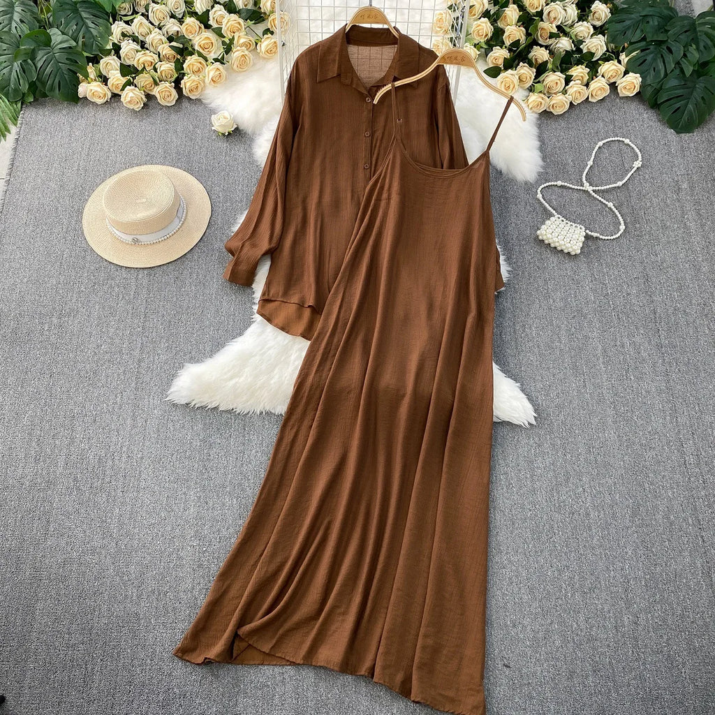 Robe chemise pour femmes musulmanes, ensemble deux pièces, costumes modestes solides, Ensemble musulman du Ramadan, Maroc, dubaï, Abayas, tenues islamiques Jalabiya