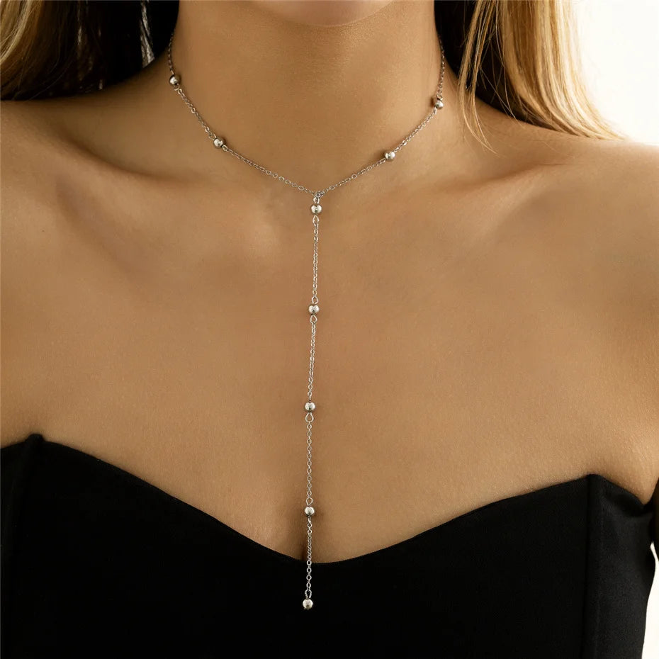 Ingemark minimalisme 2022 Long gland collier pour femmes filles Vintage poitrine mince chaîne boule pendentif femme cou bijoux cadeau nouveau