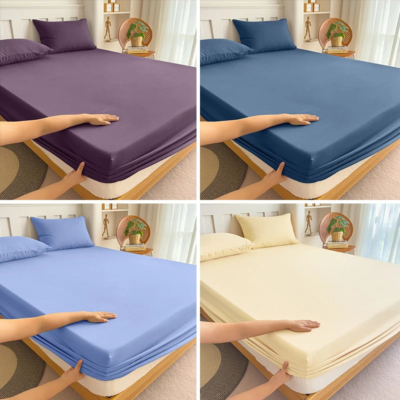 Drap-housse 90/120/150/180x200 avec bande élastique, couleur unie, protège-matelas pour lits simples, doubles et king size, 100% polyester