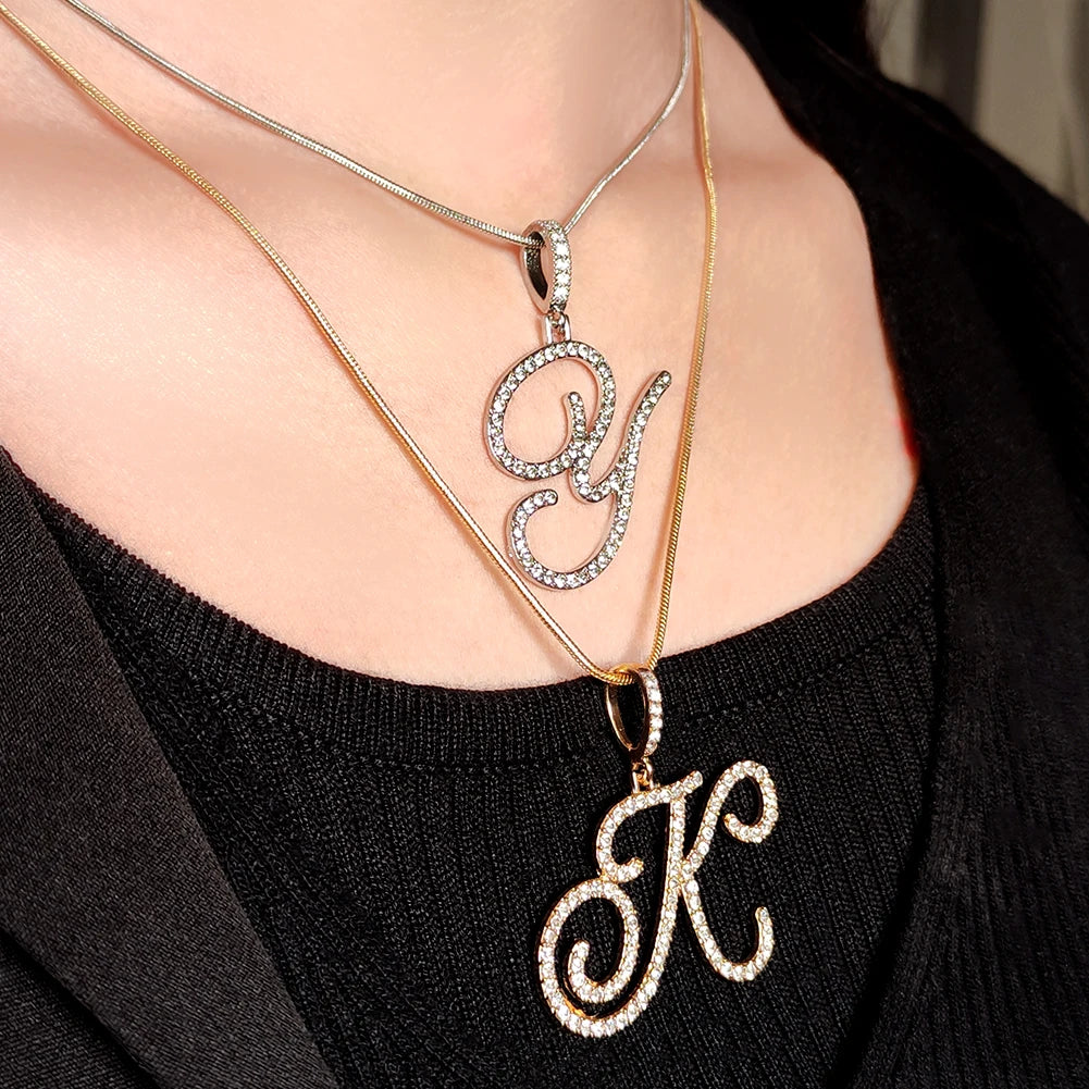 Flatfoosie nouveau A-Z Cursive lettre initiale nom pendentif collier pour femmes Simple corde chaîne lettre collier mode bijoux cadeau