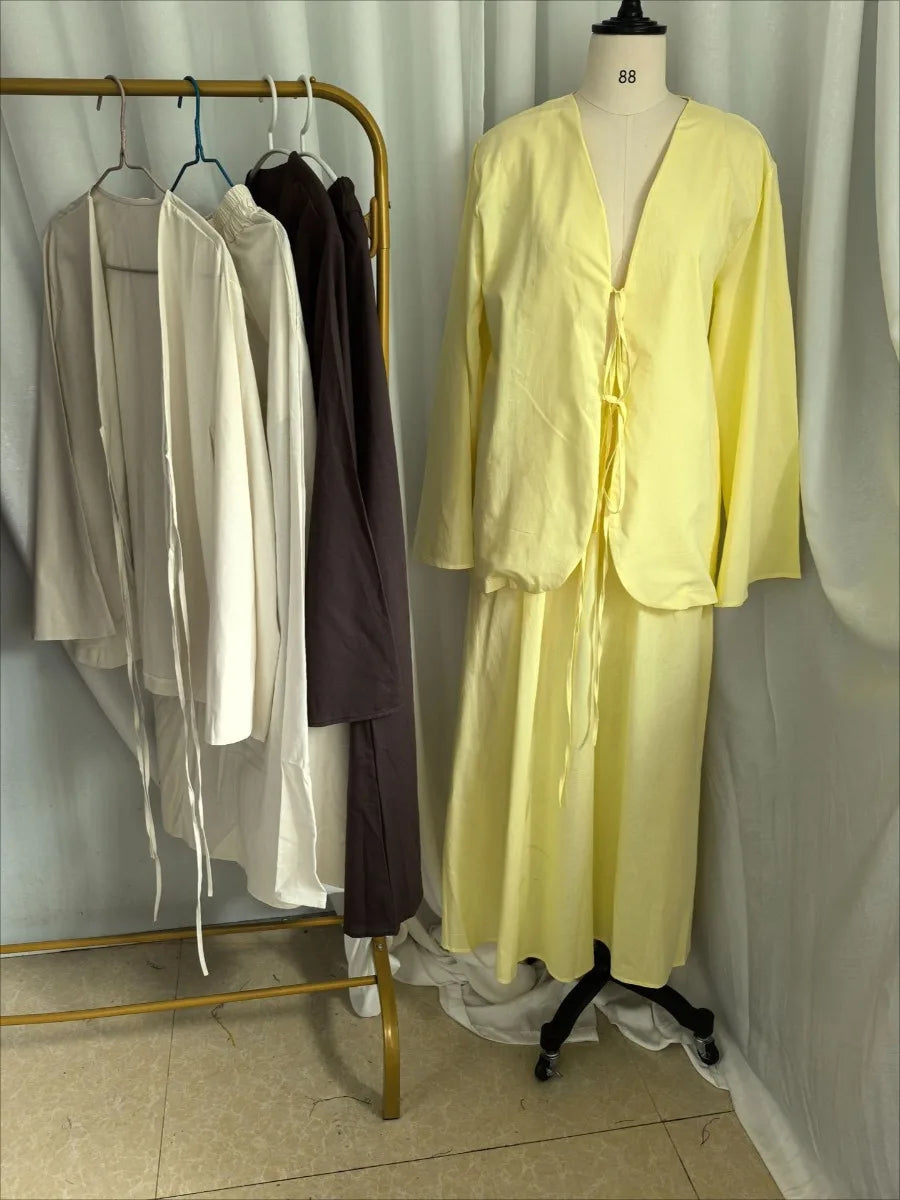 Ensemble deux pièces musulman pour femmes, chemise à lacets, jupe, costumes Ramadan marocain, dubaï, jupes longues, tenues islamiques, Jalabiya Musulman
