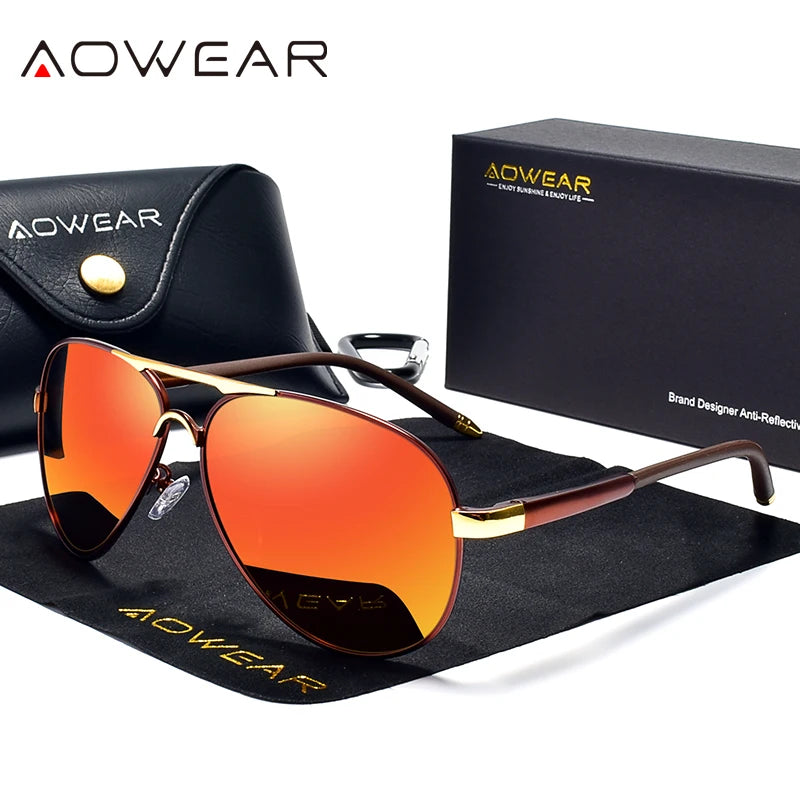 AOWEAR hommes Aviation lunettes de soleil hommes miroir polarisé lunettes de soleil pour homme HD conduite pilote lunettes de soleil lunettes de soleil homme