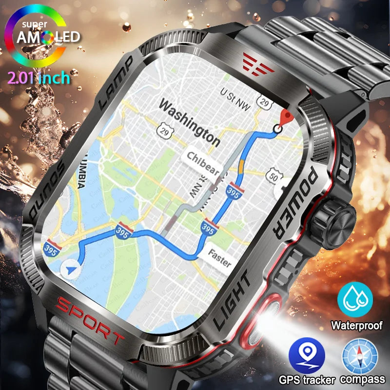 Nouveau militaire GPS montre intelligente hommes lampe de poche boussole étanche 600mAh batterie en plein air Sport Tracker Bluetooth appel Smartwatch