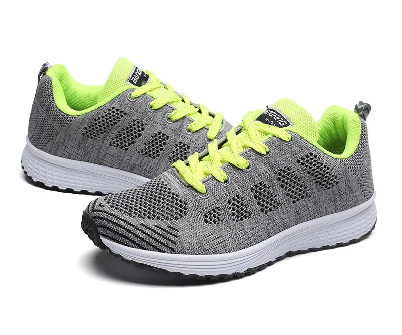 Baskets plates en maille pour femmes, chaussures vulcanisées, blanches, décontractées, respirantes, pour la marche et la Gym, 2021