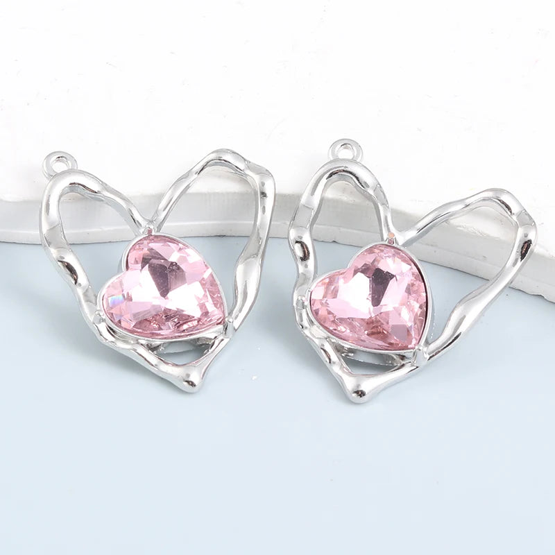 Breloques en forme de cœur en émail rose, pendentifs de Style Y2K pour la fabrication de bricolage, accessoires de collier faits à la main, bijoux, 10 pièces