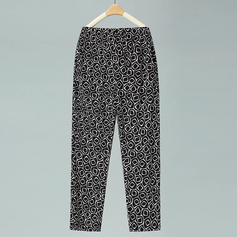 Pantalon d'été fin en soie glacée, coupe droite ample, taille haute, motif floral, pour maman et grand-mère, confortable et décontracté