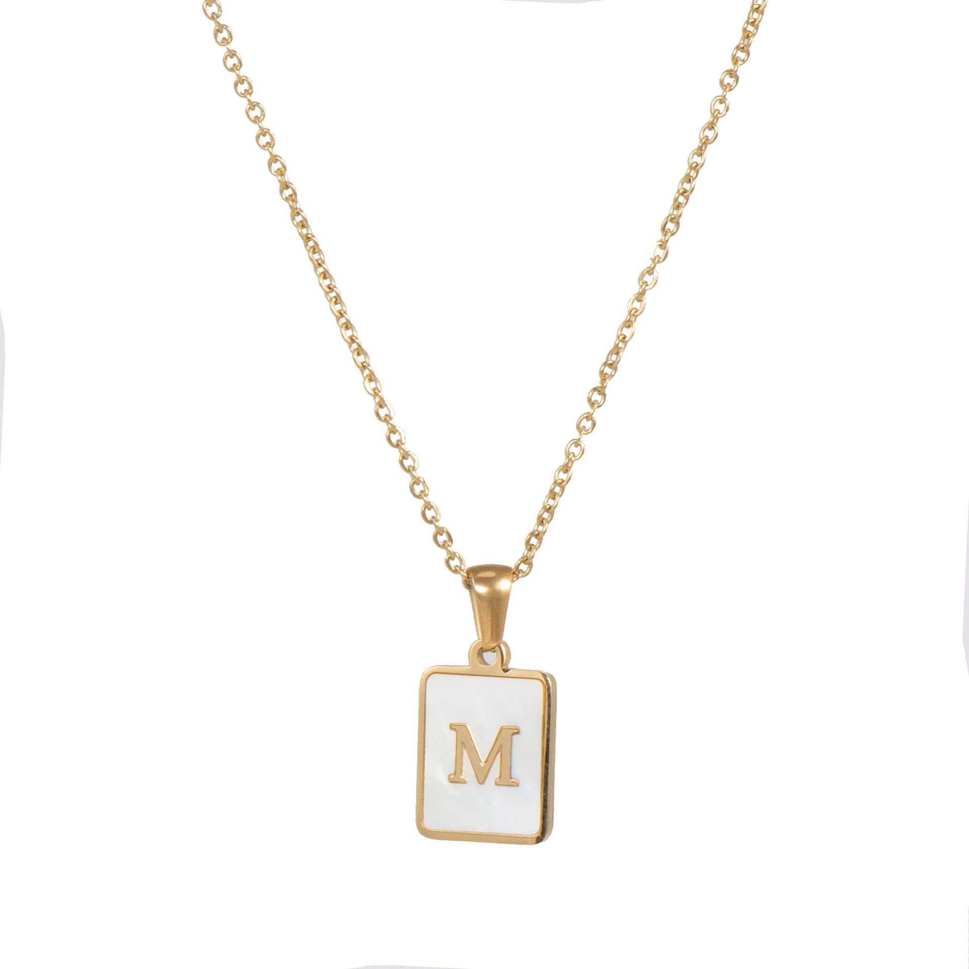 E.B.belle – collier minimaliste en nacre pour femmes, en acier inoxydable, sans ternissement, avec lettres plaquées or