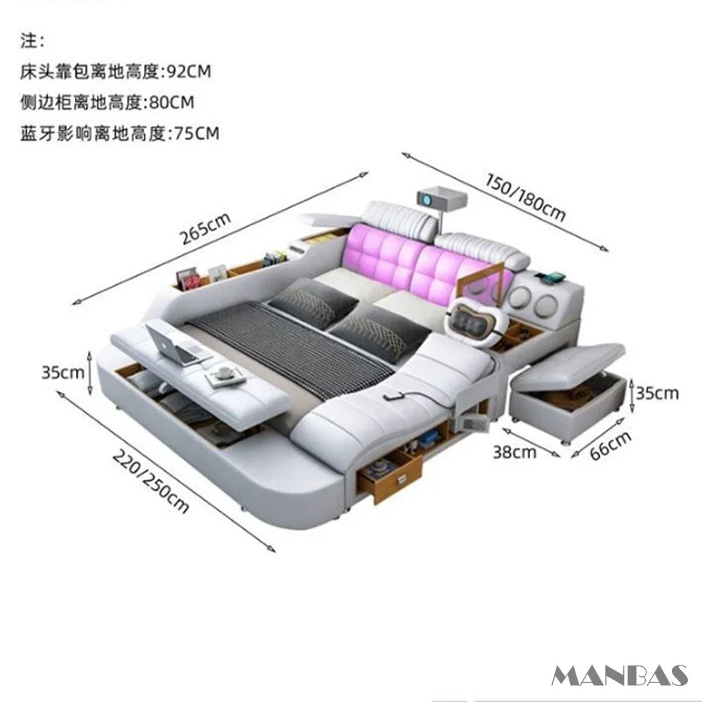 Lit Linlamlim Tech Smart en cuir véritable |   Lits ultimes multifonctionnels |   Lit Tatami de massage avec projecteur |   Cama rembourrée