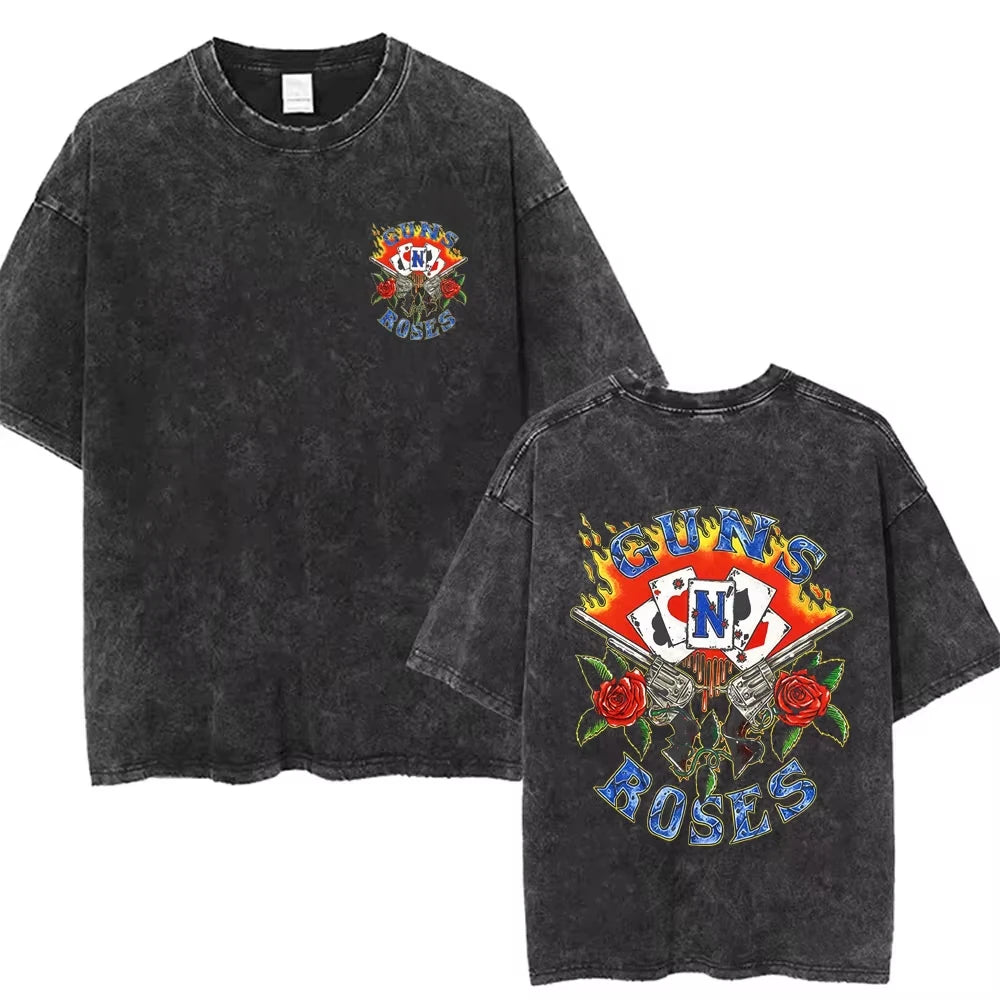 T-shirt graphique pour homme, nouvelle collection, style vintage délavé Guns N' Roses Slash 85