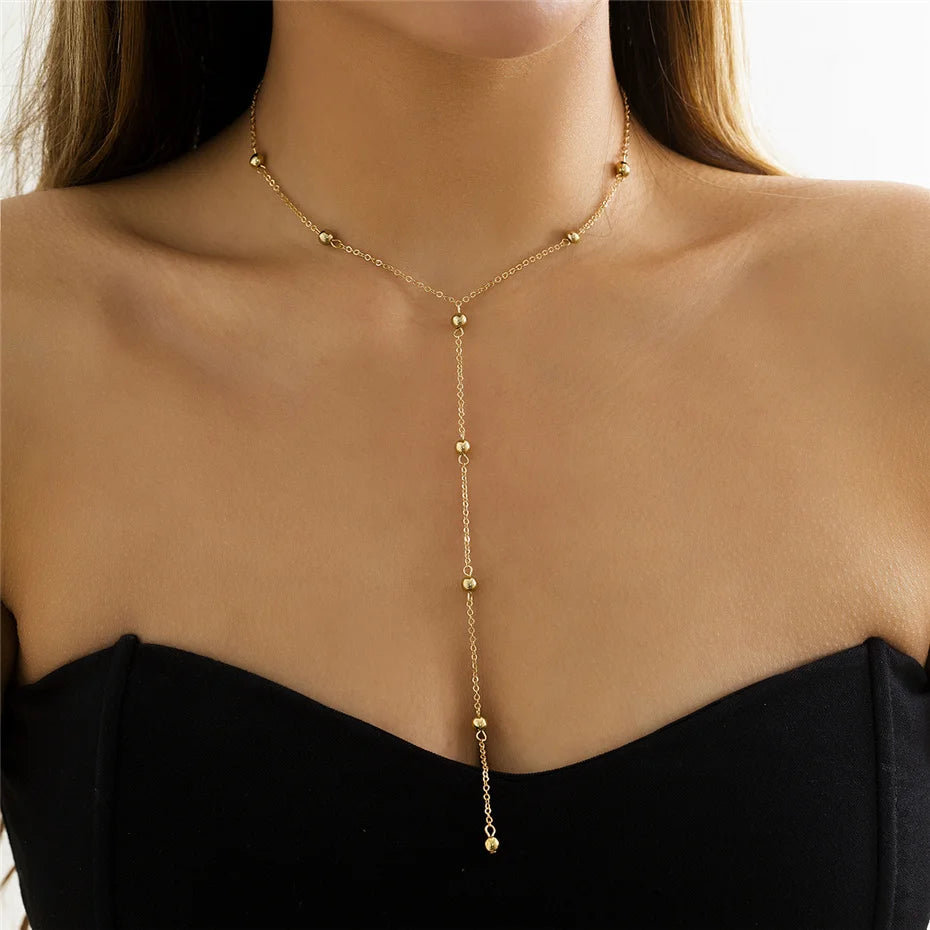 Ingemark minimalisme 2022 Long gland collier pour femmes filles Vintage poitrine mince chaîne boule pendentif femme cou bijoux cadeau nouveau