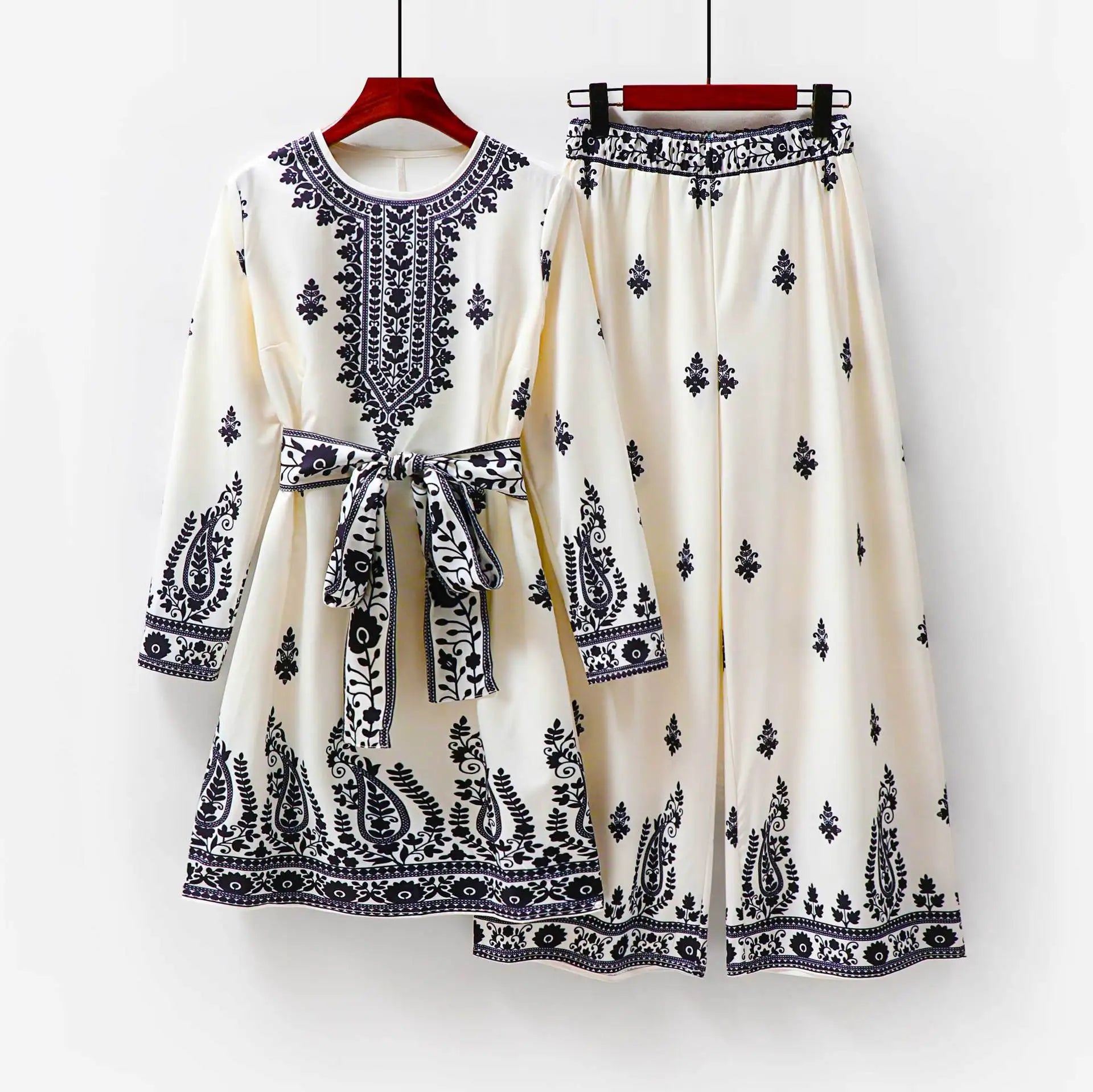 Musulman 2 pièces Ensemble femmes imprimer Blouse dubaï inde haut pantalon à jambes larges costume Maroc Musulman Ensemble décontracté Femme tenues arabes