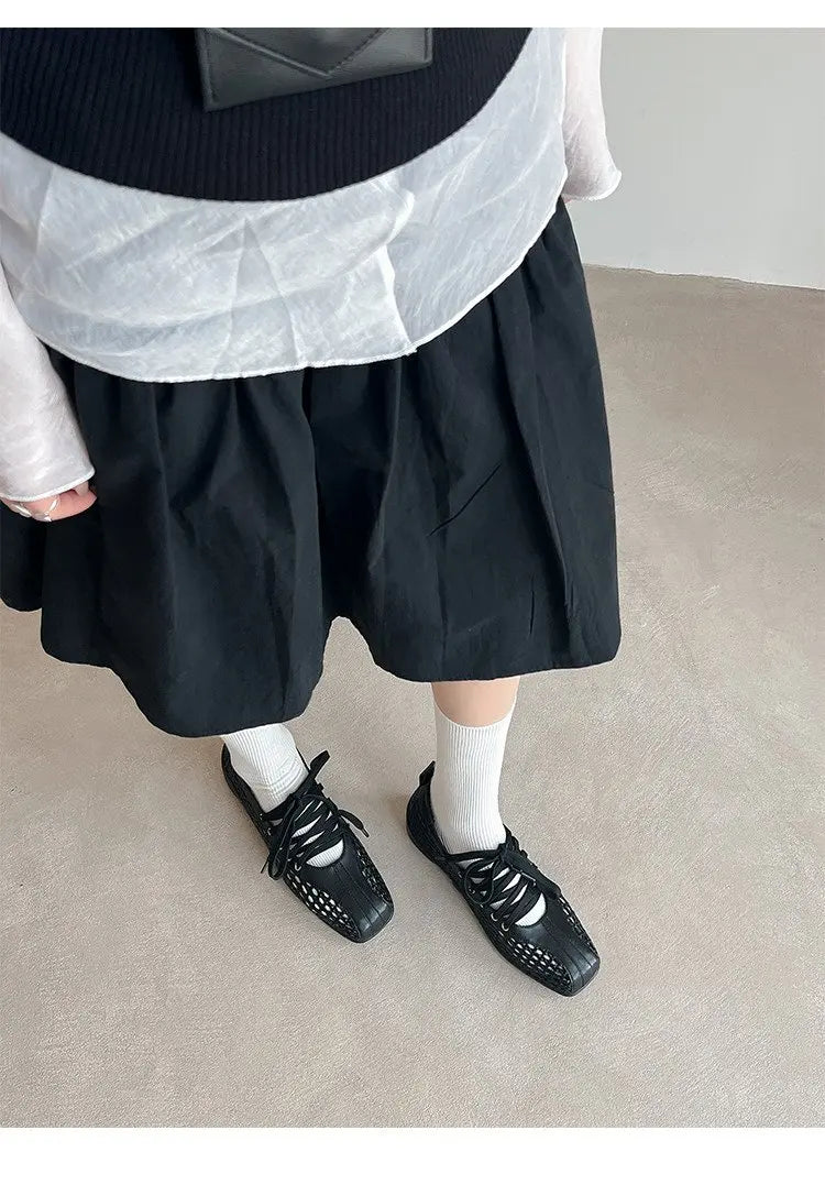 Chaussures de ballet plates pour femmes, chaussures décontractées de créateur, chaussures de sport à bout carré en maille, baskets tendance à lacets, confortables pour femme
