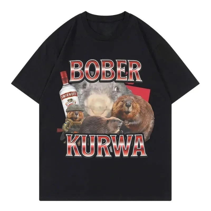 T-shirt Homme Graphique Y2K à Manches Courtes et Col Rond – Motif Souris Amusante Bober Kurwa