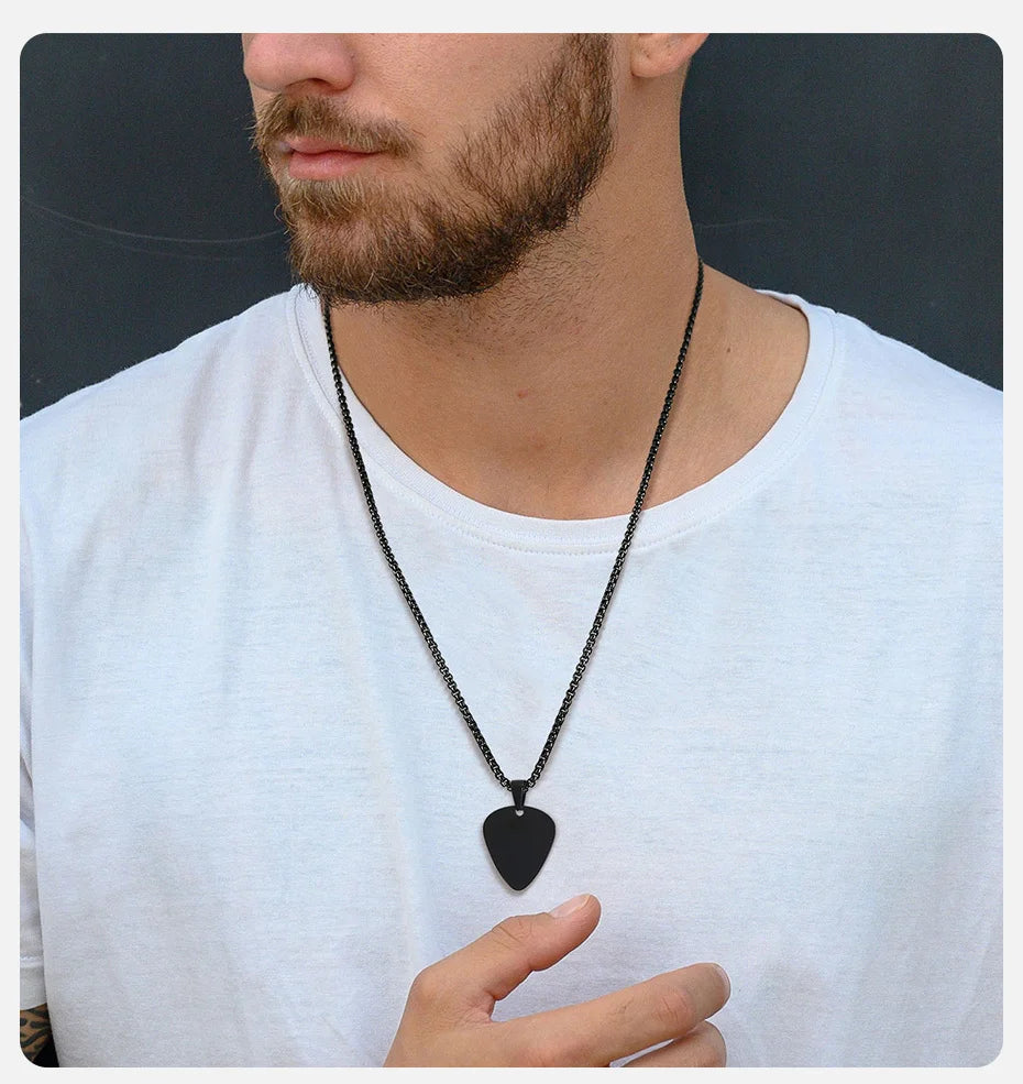 Vnox nouveau collier de médiator de guitare Unique pour hommes garçons, collier pendentif de médiators de guitare en acier inoxydable pour les amateurs de musique cadeaux bijoux