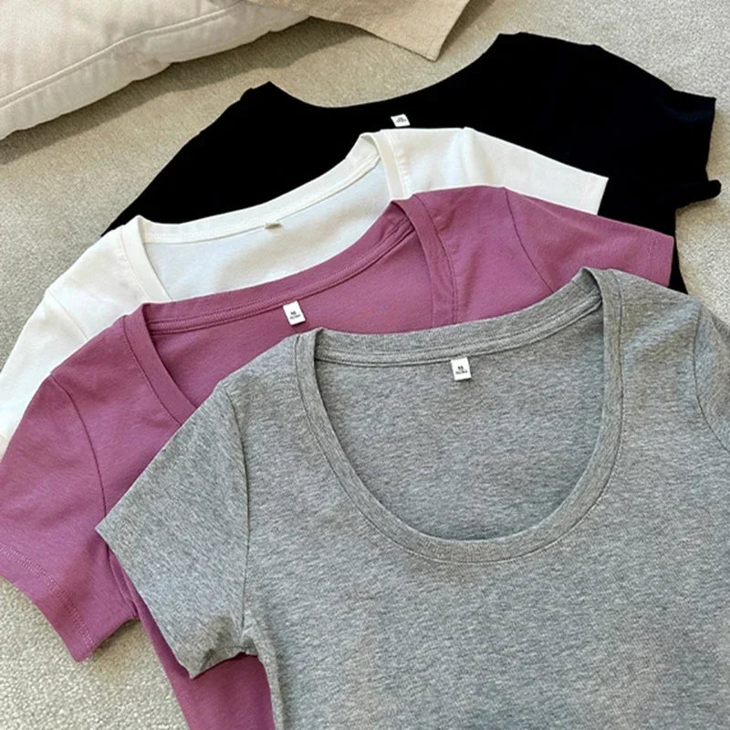 Femme 2026 été décontracté coton t-shirt pour femmes à manches courtes t-shirts mode femmes vêtements mince basique col rond Y2K t-shirt