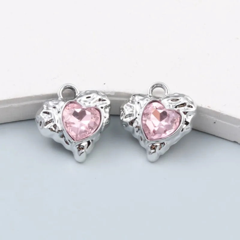 Breloques en forme de cœur en émail rose, pendentifs de Style Y2K pour la fabrication de bricolage, accessoires de collier faits à la main, bijoux, 10 pièces