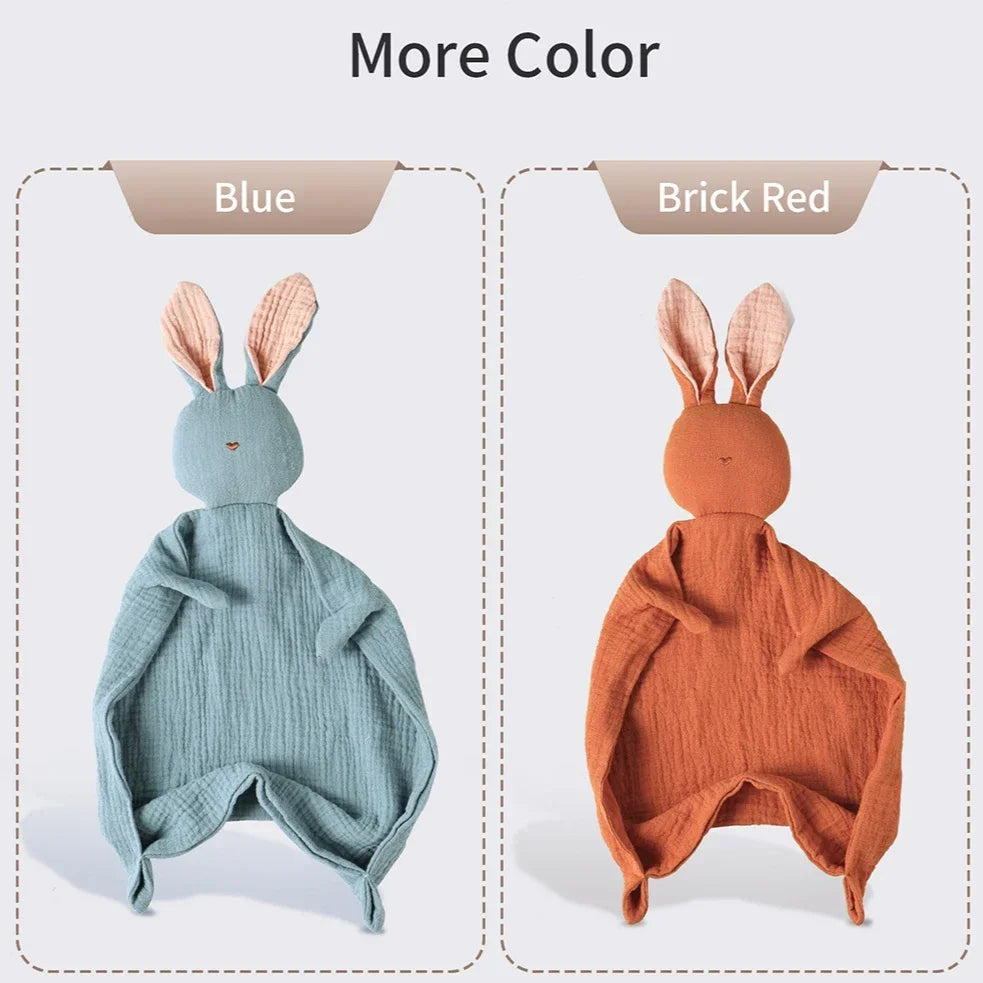 Serviette apaisante pour bébé, 100% mousseline de coton, mouchoir de dessin animé pour bébé, lapin mignon, jouet d'aide au sommeil, poupée apaisante en gaze