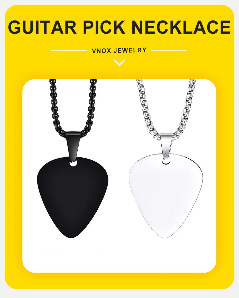 Vnox nouveau collier de médiator de guitare Unique pour hommes garçons, collier pendentif de médiators de guitare en acier inoxydable pour les amateurs de musique cadeaux bijoux