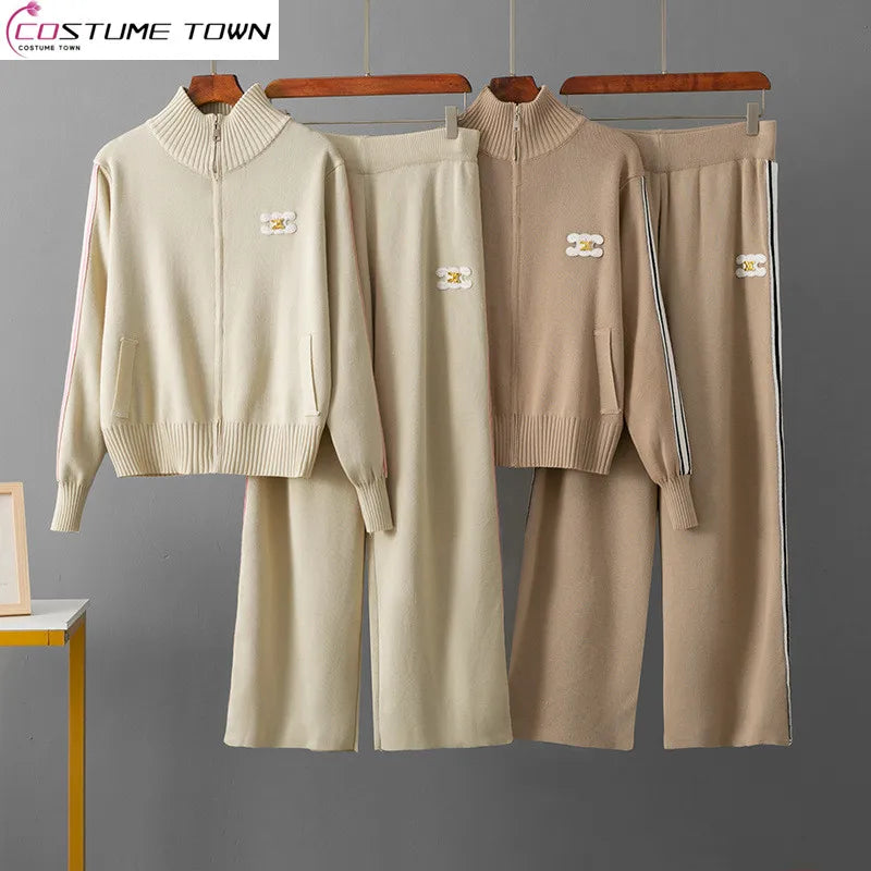Costume de sport pour femmes au printemps et en automne, nouveau haut à col montant avec fermeture éclair de style occidental, vêtements de sport décontractés, ensemble deux pièces