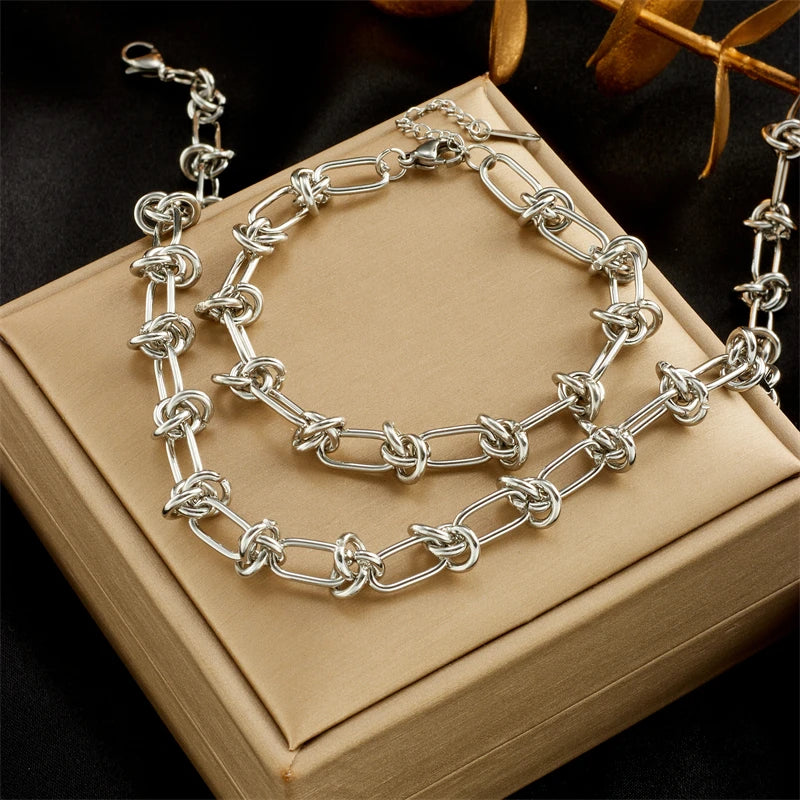 DIEYURO 316L acier inoxydable or argent couleur torsion noeud collier Bracelets pour femme fille nouvelle mode ne se décolore pas ensemble de bijoux