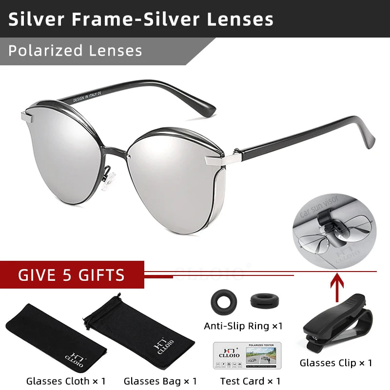 CLLOIO-Lunettes de soleil polarisées œil de chat pour femmes, verres de conduite, de luxe, classiques, rondes, à la mode
