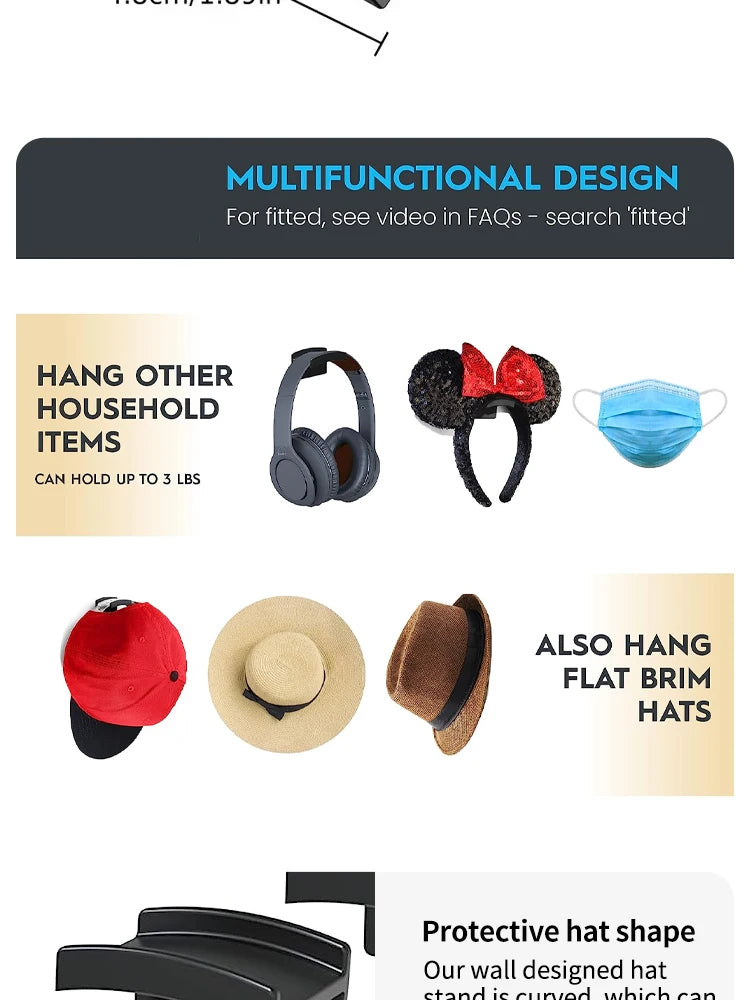 Crochet de chapeau de baseball sans lueur, chapeau de conception minimaliste, rangement de collier d'écouteur simple, noir, T1, nouveau, 5 pièces, 10 pièces