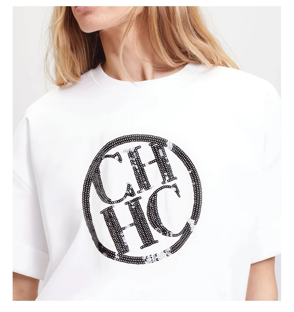 T-shirt pour femme, mode, luxe, coton, col rond, classique, basique, manches courtes