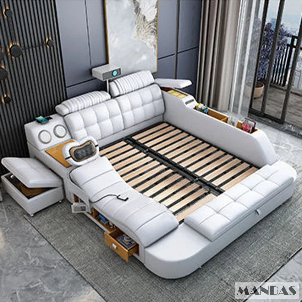 Lit Linlamlim Tech Smart en cuir véritable |   Lits ultimes multifonctionnels |   Lit Tatami de massage avec projecteur |   Cama rembourrée