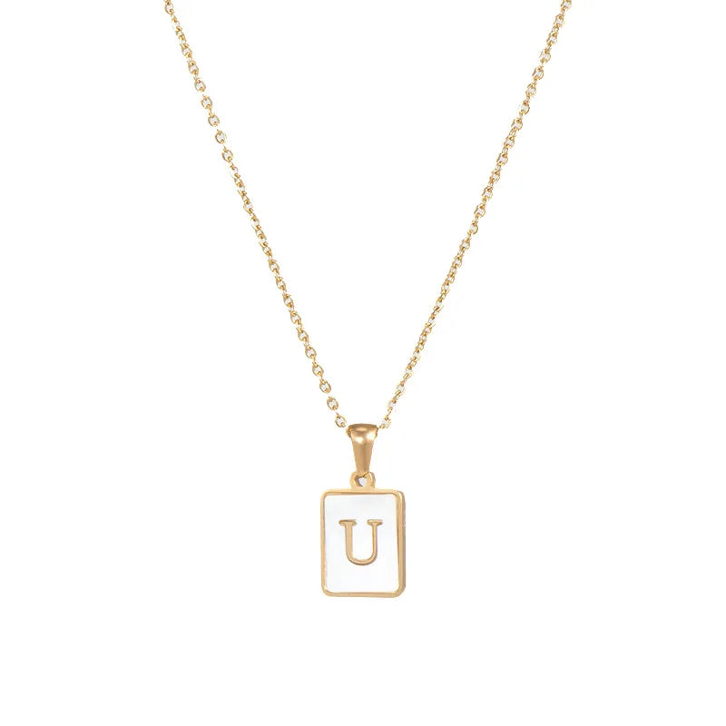 E.B.belle – collier minimaliste en nacre pour femmes, en acier inoxydable, sans ternissement, avec lettres plaquées or
