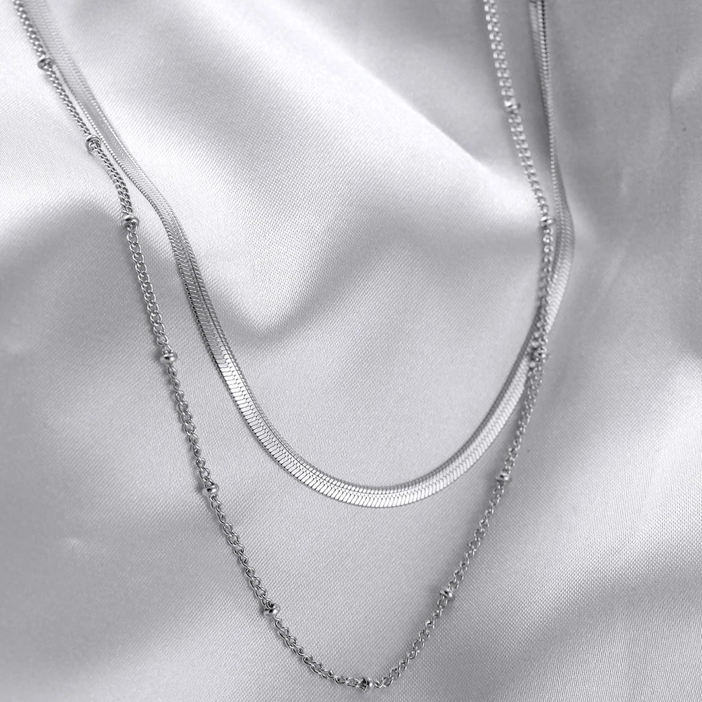 Nouveau 2025 acier inoxydable Double couche empilable chaîne collier femmes femme tour de cou bijoux collier pour les femmes