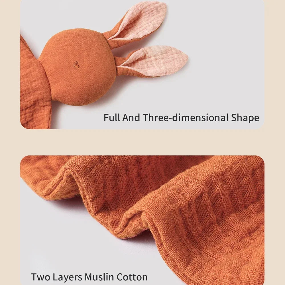 Serviette apaisante pour bébé, 100% mousseline de coton, mouchoir de dessin animé pour bébé, lapin mignon, jouet d'aide au sommeil, poupée apaisante en gaze