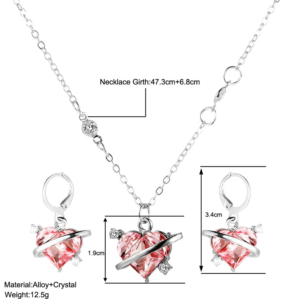 Ensemble de colliers et boucles d'oreilles pour femmes, pendentif en cristal rose en Zircon en forme de cœur, bijoux pour femmes, cadeaux exquis, nouvelle mode