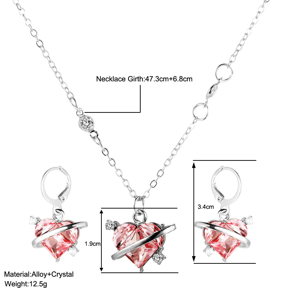 Ensemble de colliers et boucles d'oreilles pour femmes, pendentif en cristal rose en Zircon en forme de cœur, bijoux pour femmes, cadeaux exquis, nouvelle mode