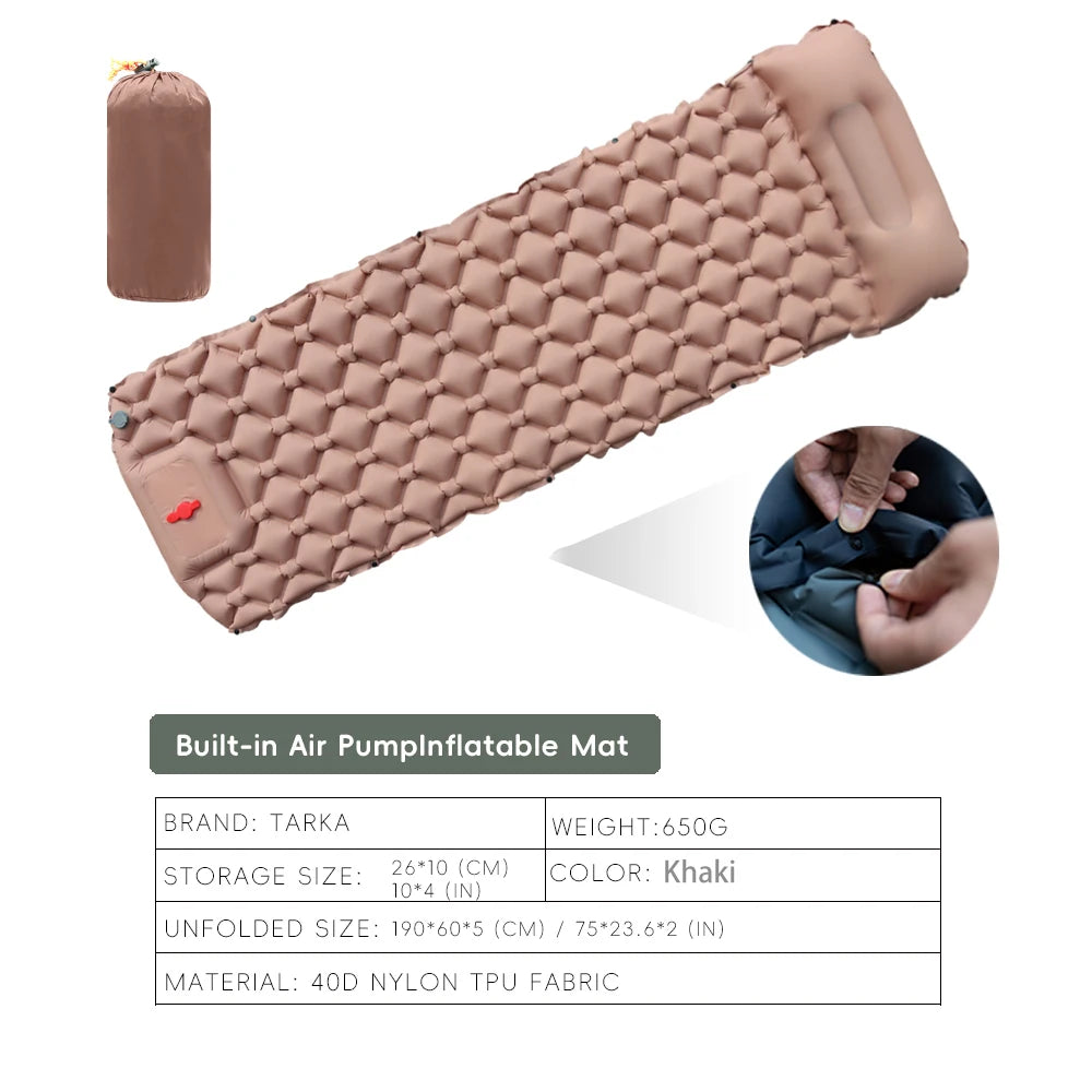 TARKA – tapis de Camping gonflables, matelas pneumatique avec oreiller, coussin de couchage touristique en plein Air, matelas auto-gonflant pour randonnée et escalade