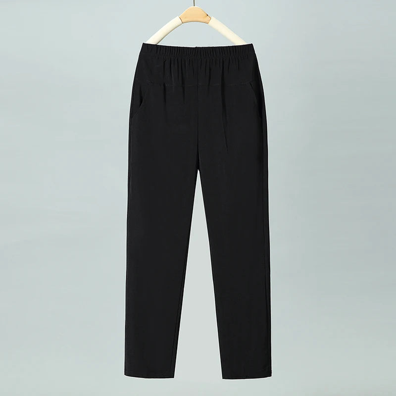 Pantalon d'été fin en soie glacée, coupe droite ample, taille haute, motif floral, pour maman et grand-mère, confortable et décontracté