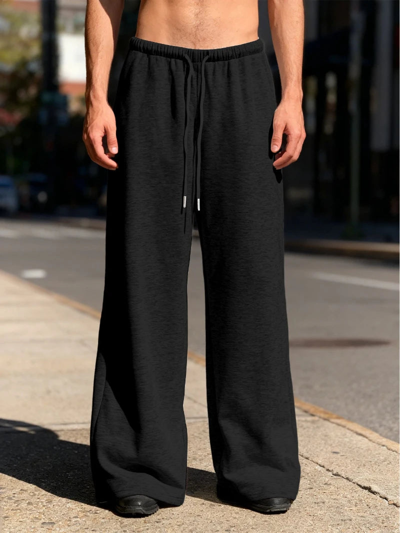 Pantalon de jogging décontracté pour homme - Coupe droite, ample, avec taille élastique et cordon de serrage, couleur unie