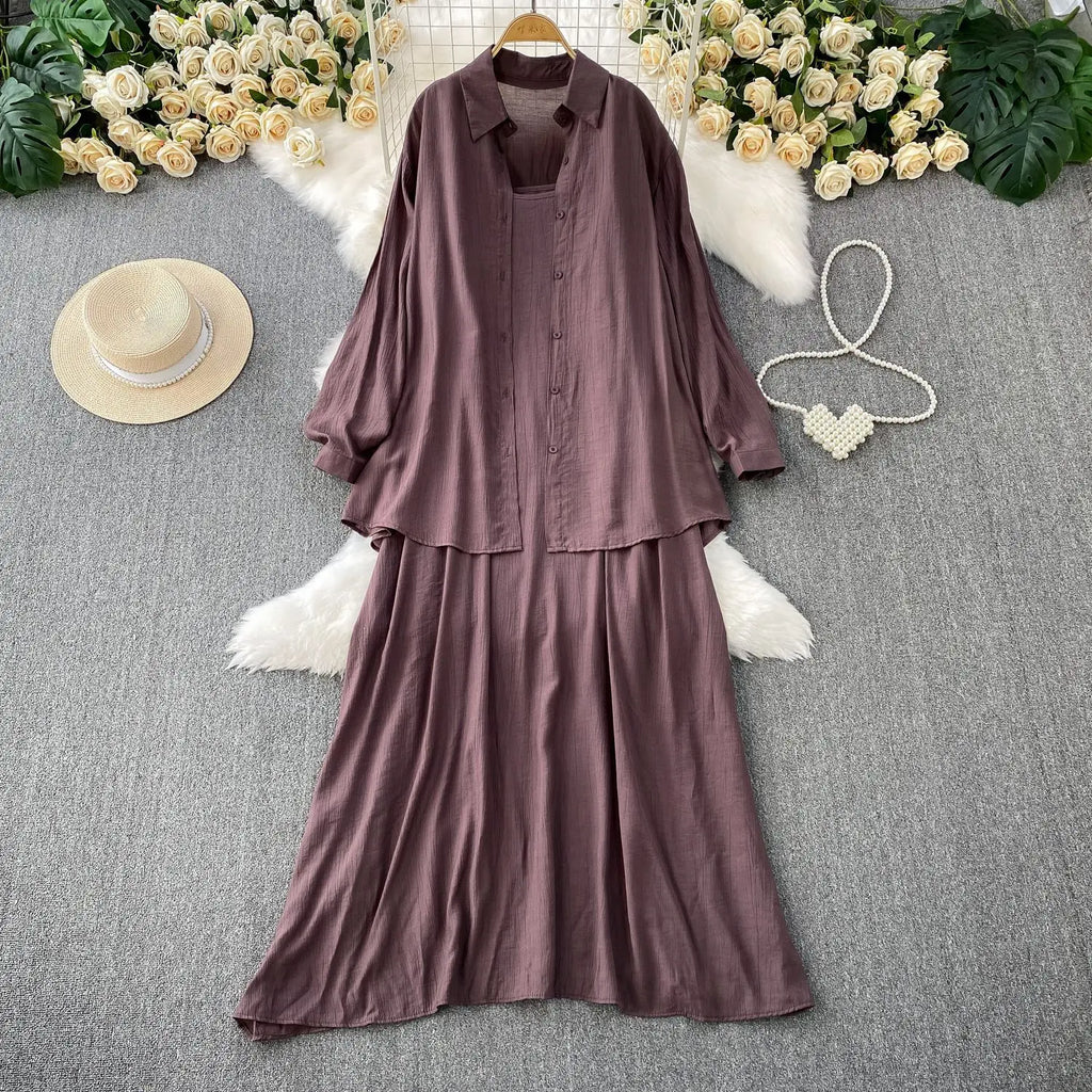 Robe chemise pour femmes musulmanes, ensemble deux pièces, costumes modestes solides, Ensemble musulman du Ramadan, Maroc, dubaï, Abayas, tenues islamiques Jalabiya