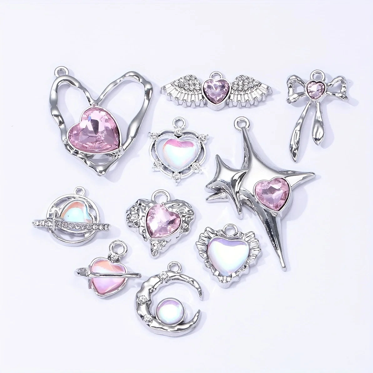 Breloques en forme de cœur en émail rose, pendentifs de Style Y2K pour la fabrication de bricolage, accessoires de collier faits à la main, bijoux, 10 pièces