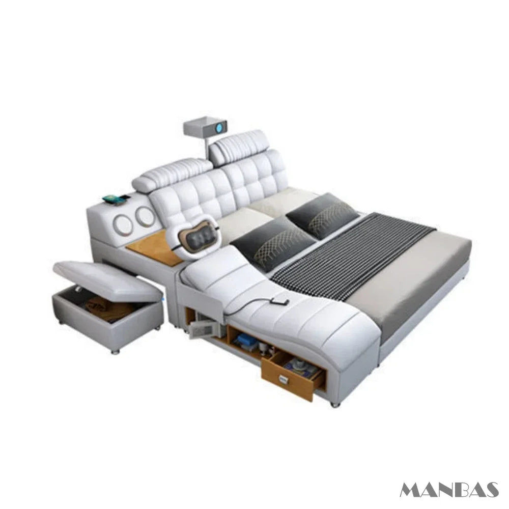 Lit Linlamlim Tech Smart en cuir véritable |   Lits ultimes multifonctionnels |   Lit Tatami de massage avec projecteur |   Cama rembourrée