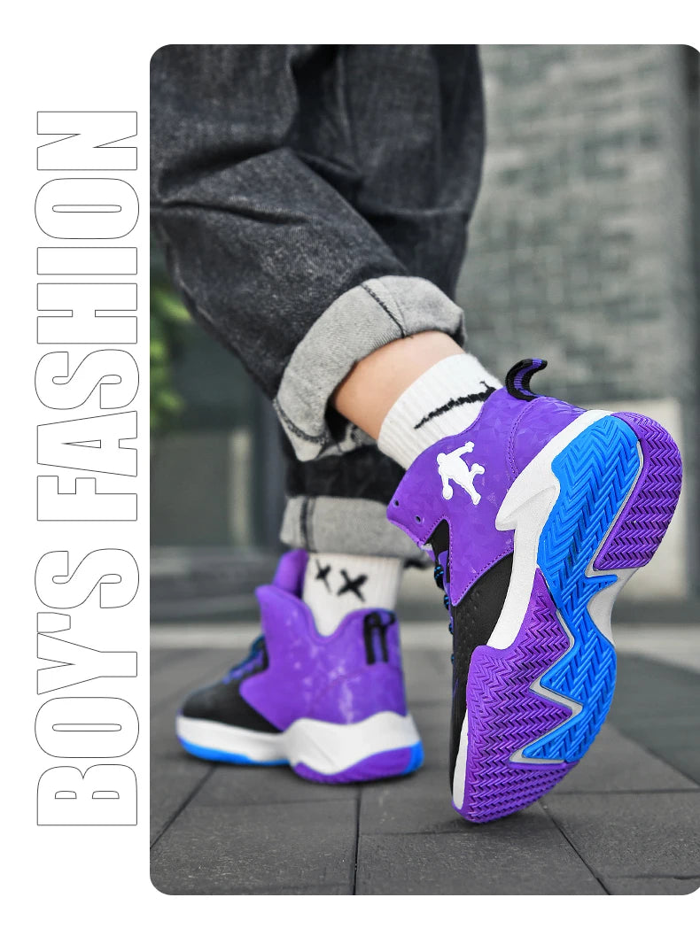 Chaussures de basket-ball classiques pour enfants, baskets antidérapantes d'extérieur pour garçons et filles, baskets décontractées à plateforme, chaussures de sport pour enfants