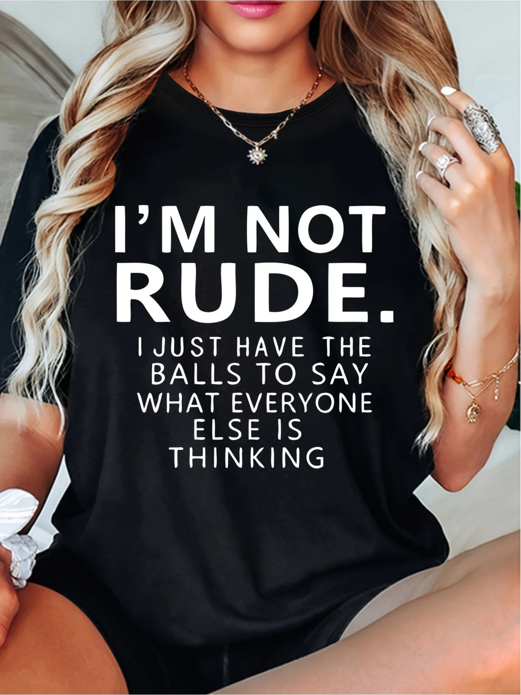 T-shirt pour femme au design simple, style naturel et élégant, imprimé avec la phrase « I'm Not Rude », décontracté, doux, col rond