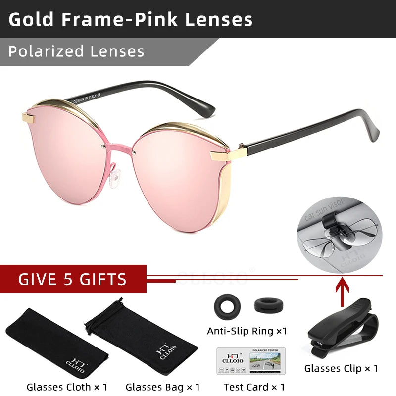 CLLOIO-Lunettes de soleil polarisées œil de chat pour femmes, verres de conduite, de luxe, classiques, rondes, à la mode
