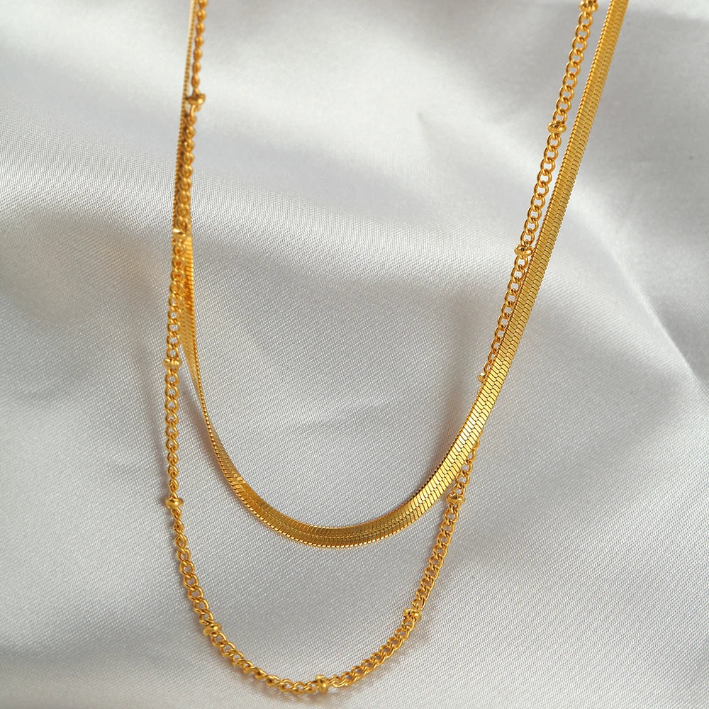 Nouveau 2025 acier inoxydable Double couche empilable chaîne collier femmes femme tour de cou bijoux collier pour les femmes