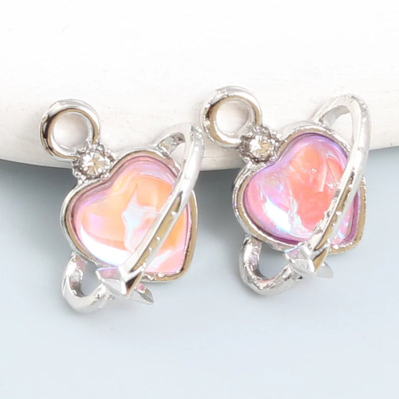 Breloques en forme de cœur en émail rose, pendentifs de Style Y2K pour la fabrication de bricolage, accessoires de collier faits à la main, bijoux, 10 pièces
