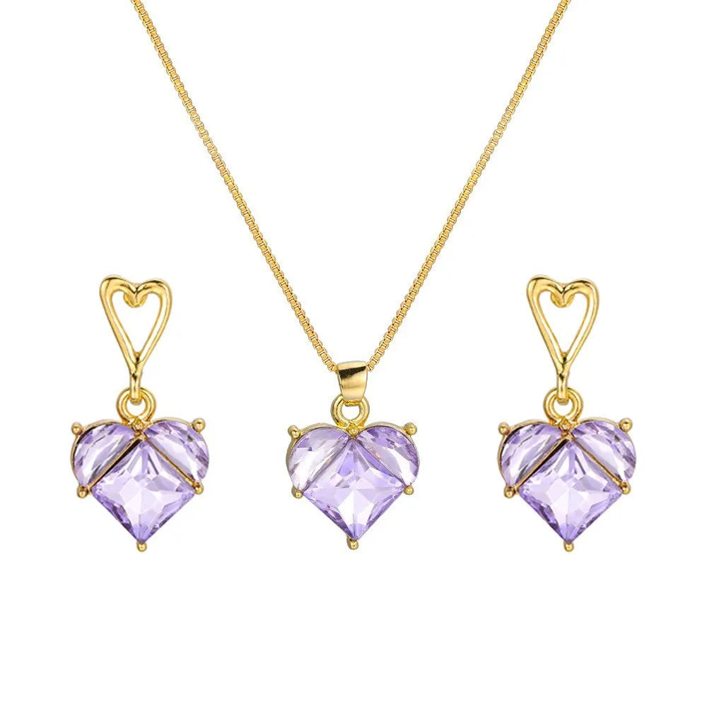 Ensemble de colliers et boucles d'oreilles pour femmes, pendentif en cristal rose en Zircon en forme de cœur, bijoux pour femmes, cadeaux exquis, nouvelle mode
