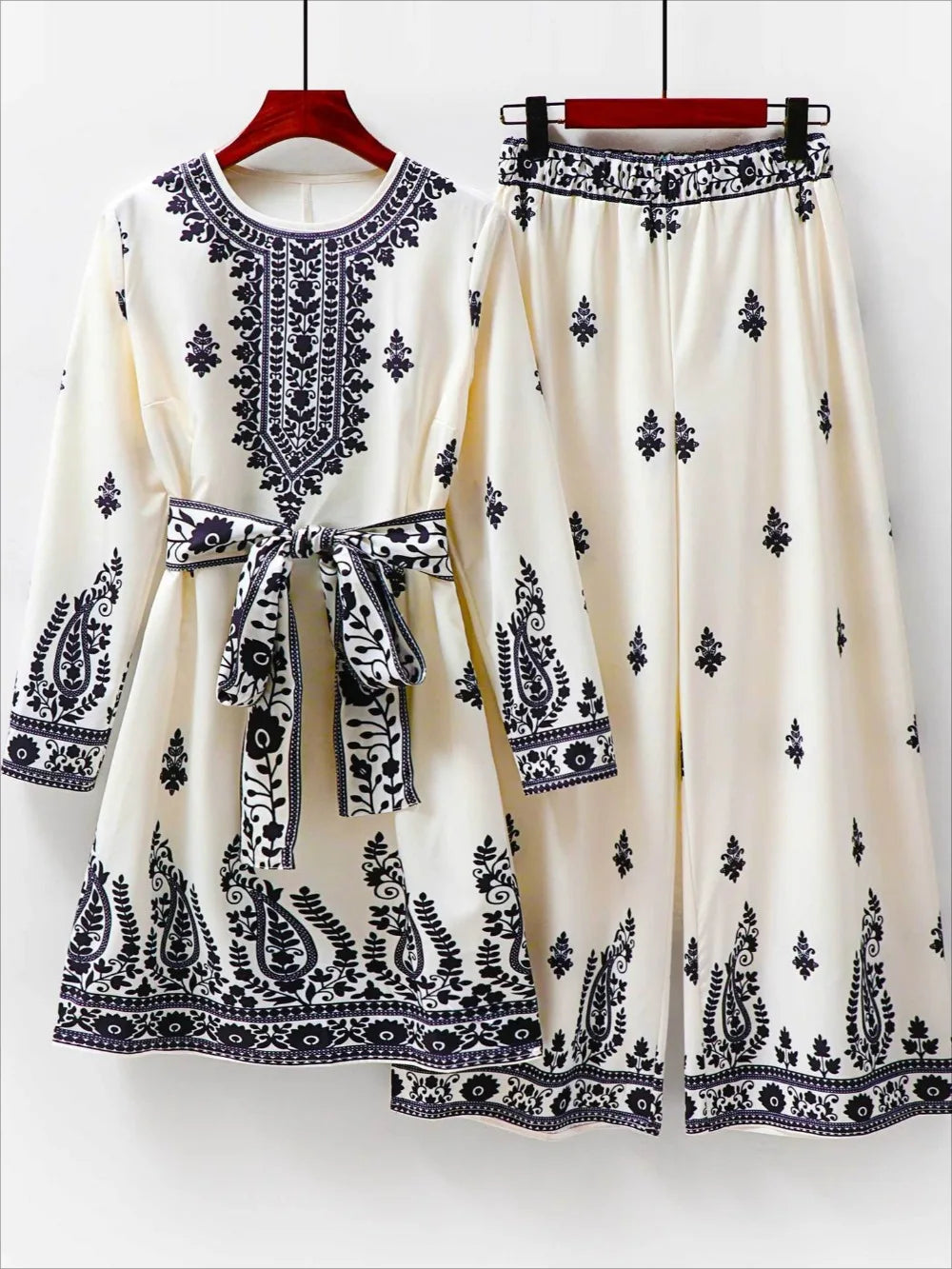 Musulman 2 pièces Ensemble femmes imprimer Blouse dubaï inde haut pantalon à jambes larges costume Maroc Musulman Ensemble décontracté Femme tenues arabes