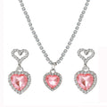Ensemble de colliers et boucles d'oreilles pour femmes, pendentif en cristal rose en Zircon en forme de cœur, bijoux pour femmes, cadeaux exquis, nouvelle mode