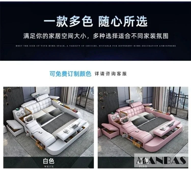 Lit Linlamlim Tech Smart en cuir véritable |   Lits ultimes multifonctionnels |   Lit Tatami de massage avec projecteur |   Cama rembourrée