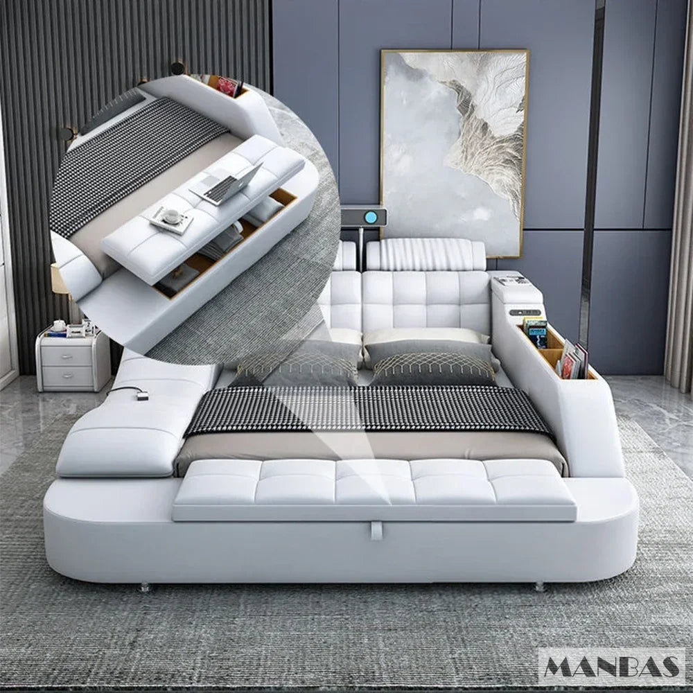 Lit Linlamlim Tech Smart en cuir véritable |   Lits ultimes multifonctionnels |   Lit Tatami de massage avec projecteur |   Cama rembourrée