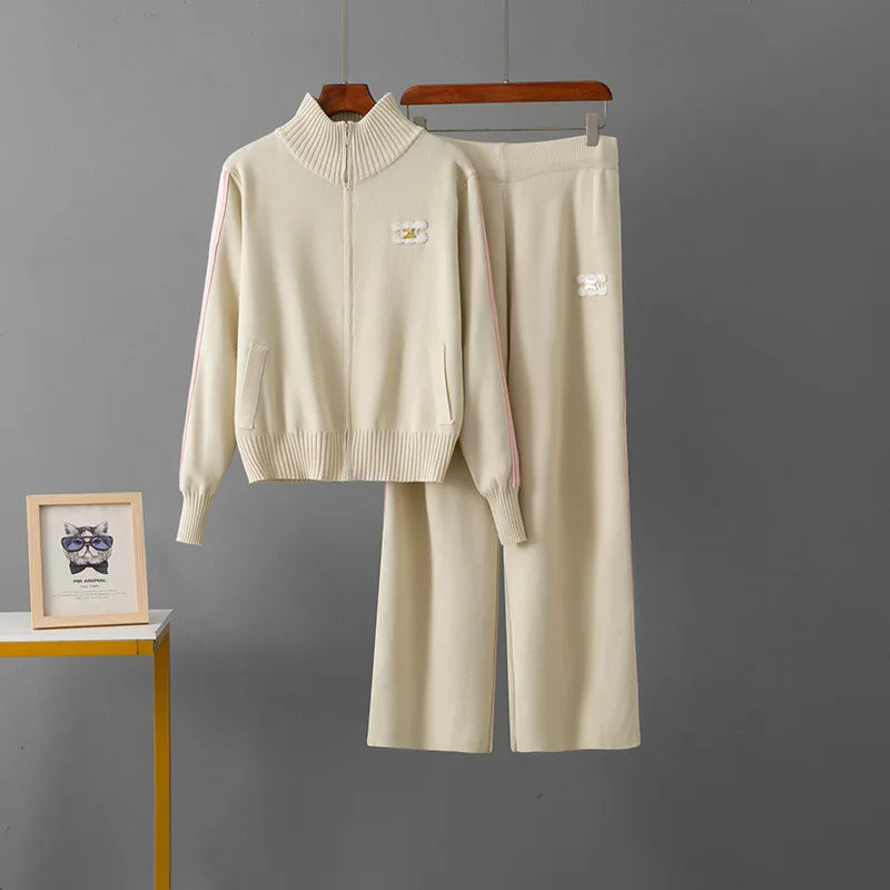 Costume de sport pour femmes au printemps et en automne, nouveau haut à col montant avec fermeture éclair de style occidental, vêtements de sport décontractés, ensemble deux pièces